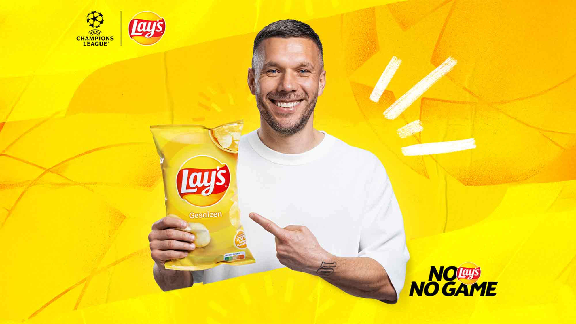 »No Lay’s, No Game«: Lukas Podolski bringt die Nummer 1 Chips Marke der Welt auch in Deutschland an die Spitze des Snack Regals »No Lay’s, No Game«: Lukas Podolski bringt die Nummer 1 Chips Marke der Welt auch in Deutschland an die Spitze des Snack Regals