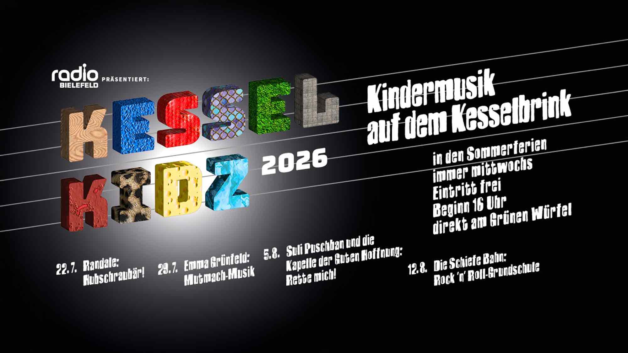 &raquo;Kessel Kidz&laquo; 2026, &raquo;Grüner Würfel&laquo;, Kesselbrink Bielefeld, 22. Juli bis 12. August 2026