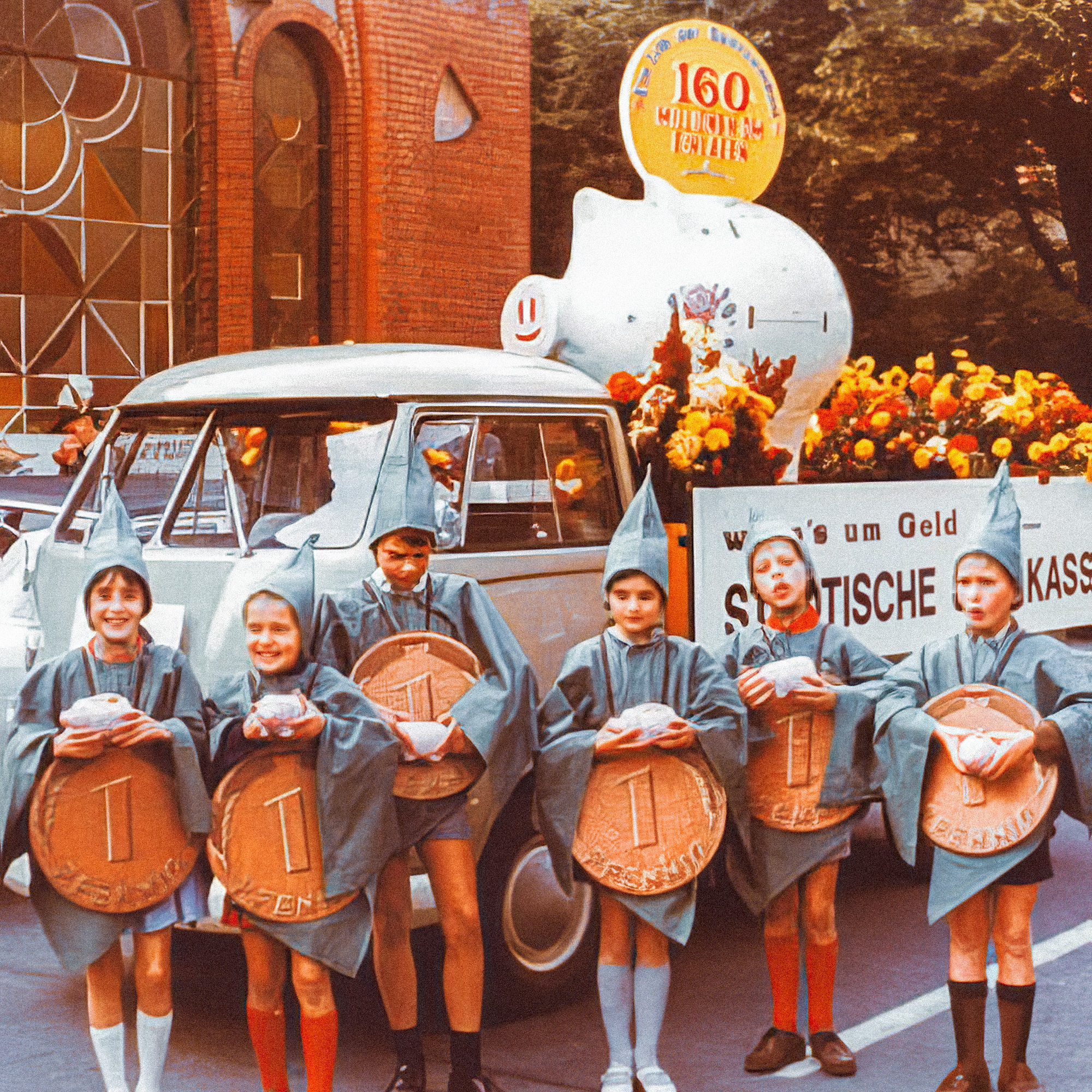 #NOW #Commons: Die »Sparefroh’s« von der #Sparkasse im #Festzug, #Michaeliswoche #Gütersloh 1968 #NOW #Commons: Die »Sparefroh’s« von der #Sparkasse im #Festzug, #Michaeliswoche #Gütersloh 1968