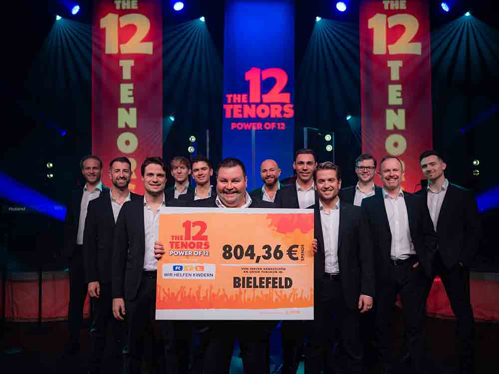 Publikum in Bielefeld hilft Kindern, Konzertabend der The 12 Tenors erbrachte 804,36 Euro für die Stiftung RTL – wir helfen Kindern