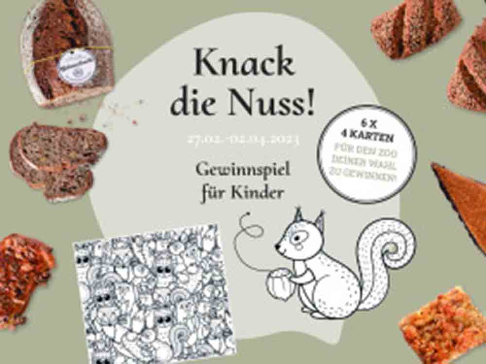 »Knack’ die Nuss« mit Gewinnspiel für Kinder, März Aktion der Handwerksbäckerei Büsch, 2023