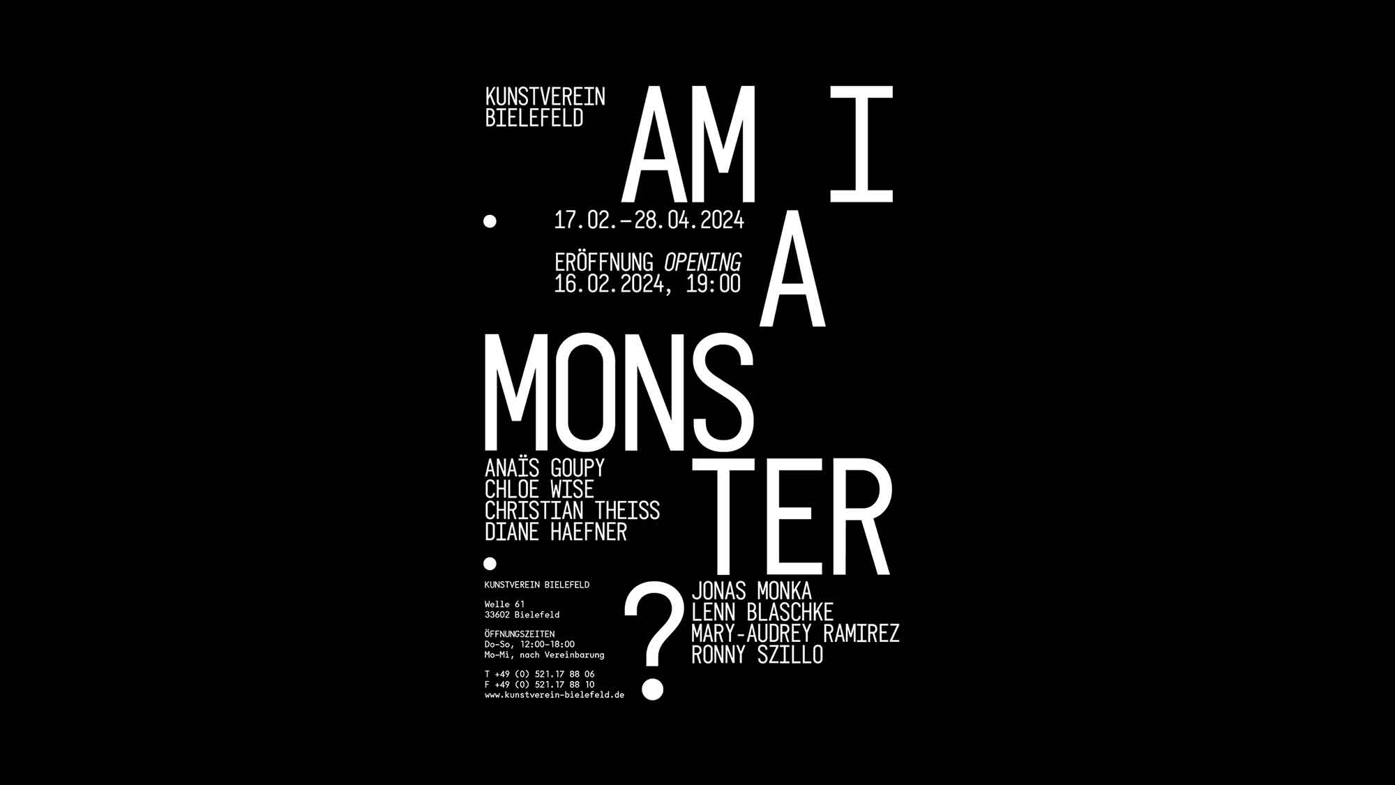 Kunstverein Bielefeld, »Am I a Monster?«, 17. Februar bis 28. April 2024